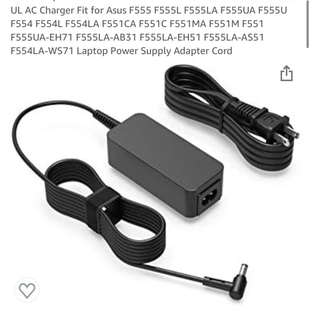 UL AC Charger Fit for Asus F555 F555L F555LA F555UA F555U
F554 F554L F554LA……..